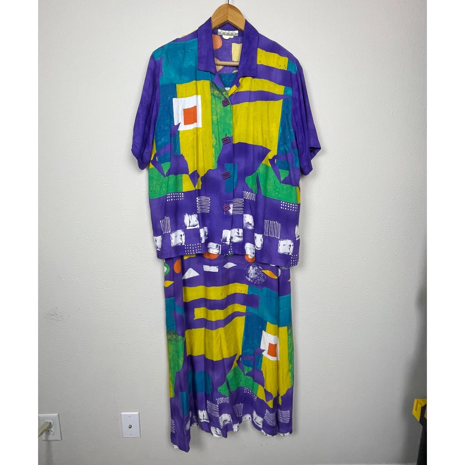 Vintage Nino Wong Rayon Dress Lounge Set Artsy Boho Grandmacore Made Usa